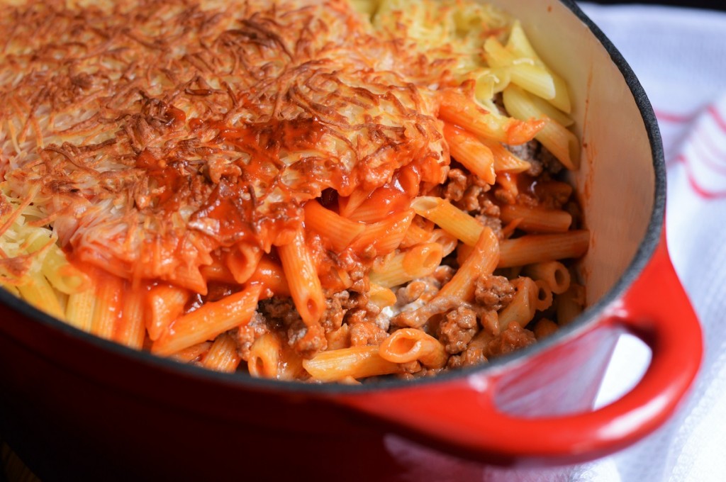 macarrones con carne y queso azul